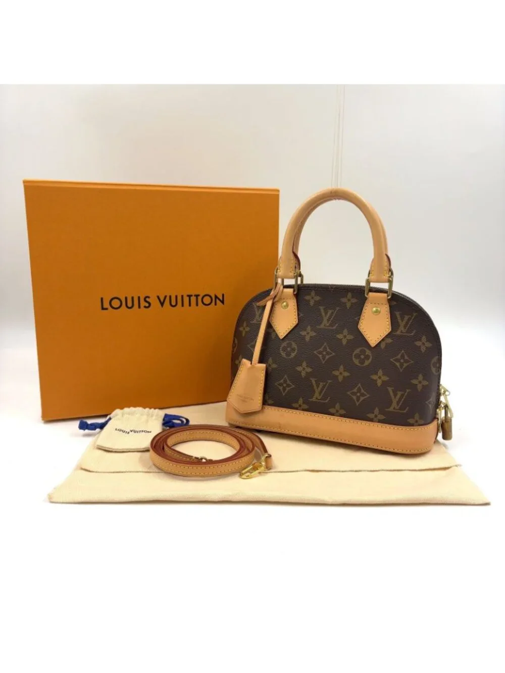Louis Vuitton Alma BB Monogram 2-Way Leather Brown Light Handbag Gold